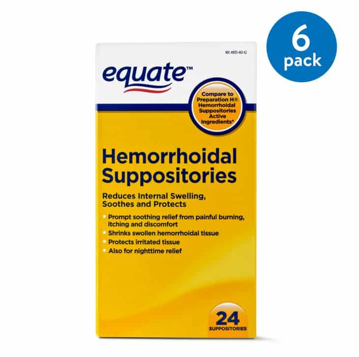(6 Pack) Equate Pain Relief Hemorrhoidal Suppositories, 24 Ct