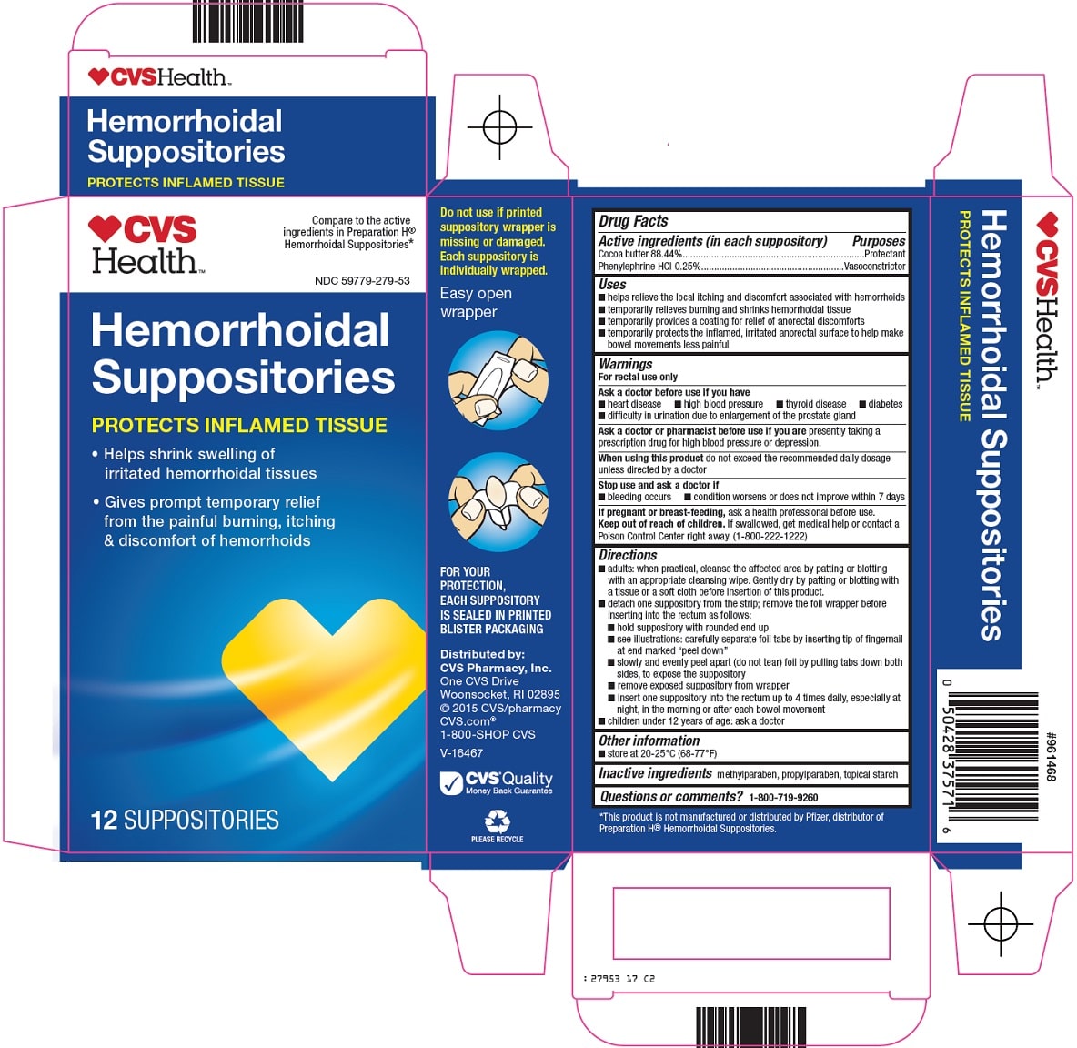 CVS Pharmacy, Inc. Hemorrhoidal Suppositories Drug Facts