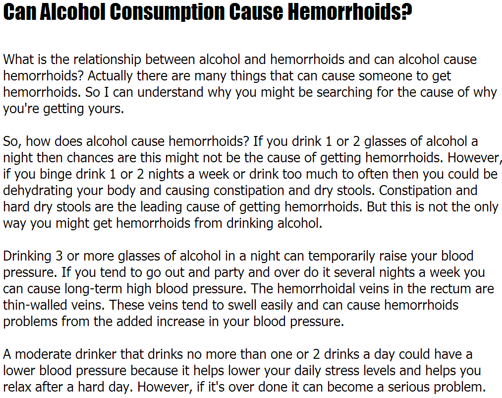 Hemorrhoids Alcohol  Can Alcohol Consumption Cause ...