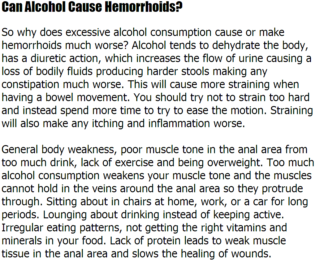 Hemorrhoids Causes Alcohol