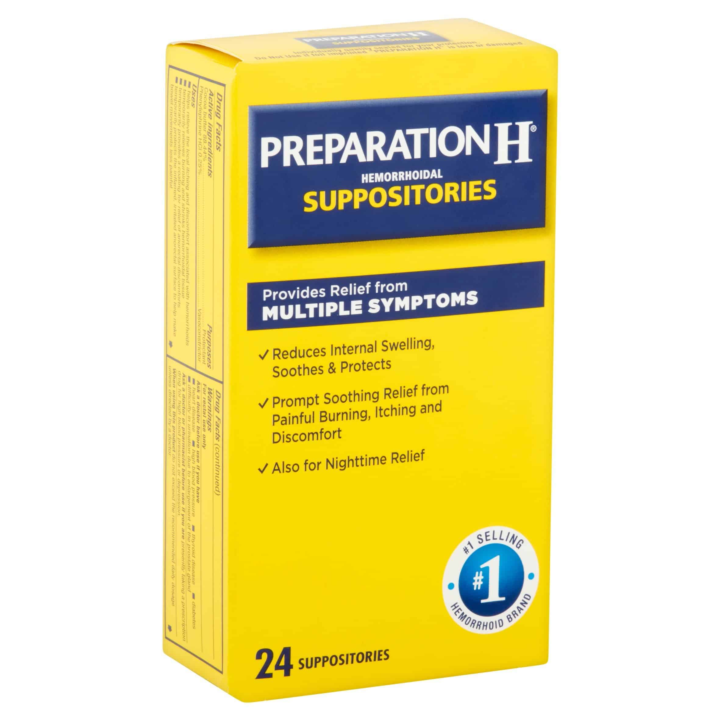 Preparation H Hemorrhoidal Suppositories Soothes Protects Itch 24 Count ...